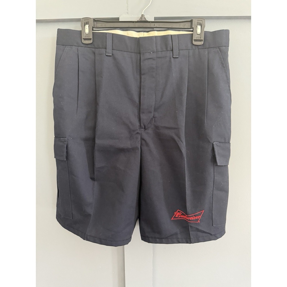 Riverside Budweiser Navy Solid Cargo Shorts Embroidered Pleated Pockets